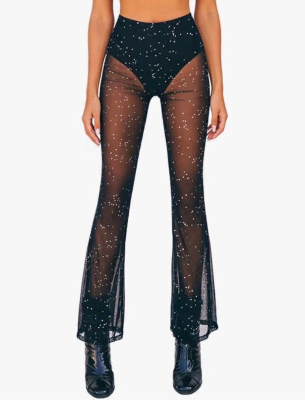 Rave Mesh Sheer Sparkly Flared Bell Bottoms